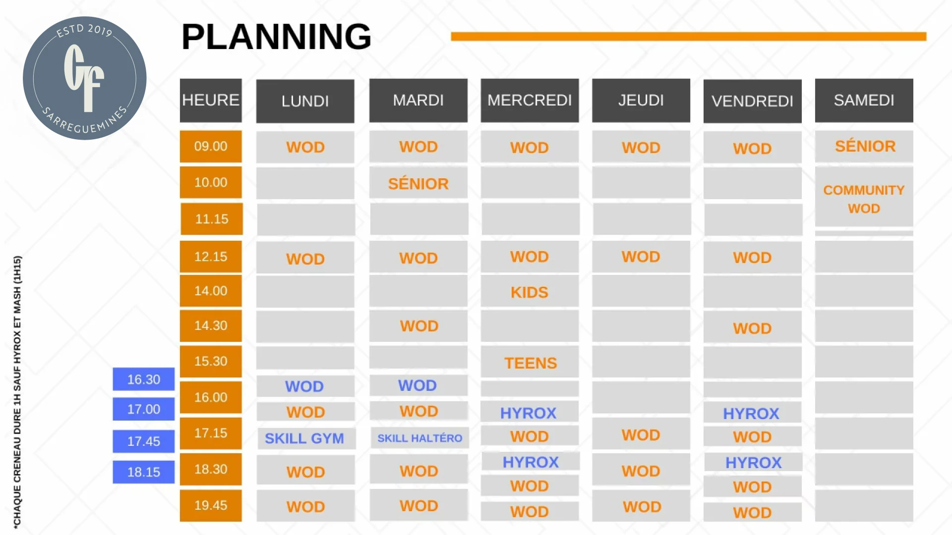 Crossfit Sarreguemines SALLE DE SPORT GROSBLIEDERSTROFF Planning